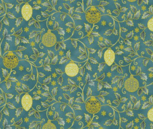 Stof Christmas - Holly and Ornaments - Blue/Gold/Green 0.1m