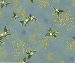 Christmas: Stof Christmas - Holly - Blue/Gold/Green 0.1m