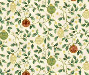 Stof Christmas - Holly and Ornaments - Cream/Gold/Green 0.1m