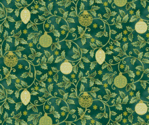 Stof Christmas - Holly and Ornaments - Green/Gold 0.1m