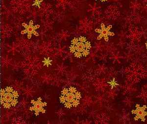 Christmas: Stof Christmas Snowflakes - Burgandy/Gold 0.1m