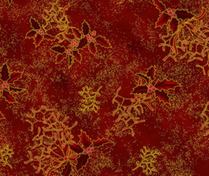 Stof Christmas Holly - Burgandy/Gold 0.1m