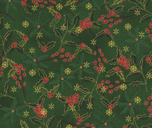 Stof Christmas - Poinsettia and Holly - Green/Gold/Red