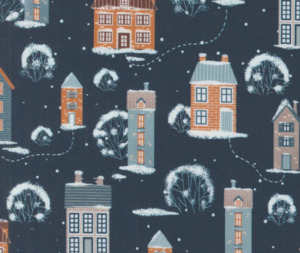 Christmas Fabric: Snowy Town Midnight - 0.1m 100% Cotton Fabric