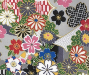 Japanese Rappu Floral Grey 100% Cotton - 0.1m