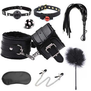 Unisex: BDSM Bondage Kit Leather Handcuffs Sets Whip Nipple Clamps Ball Gag Collar for Women/Men/Couples