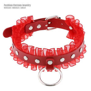 Goth Sexy Lace Rivet PU Leather Round Circle Collars  Girl Slave BDSM