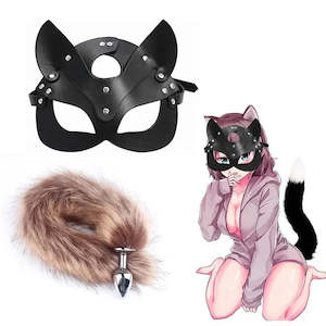 Unisex Bdsm: Cosplay Fox Mask Tail Anal Plug Metal Anus Butt Plug Half Cat Mask BDSM