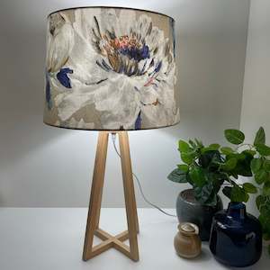Stands: Natural wood table lamp | Handcrafted fabric lampshade