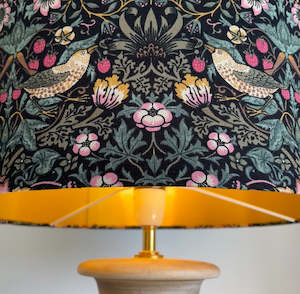 Morris & Co Strawberry Thief, Black | Fabric lampshade