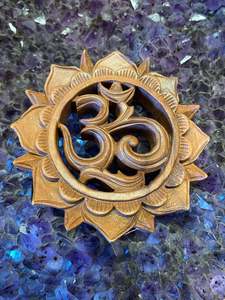 Decorations: Hand-Carved Wooden Om Sign from Bali