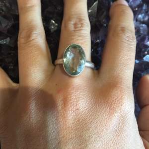 Amethyst: Green Amethyst Faceted Ring Sterling Silver