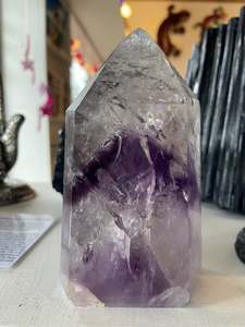 Amethyst: Amethyst Cut Base Polished Point with Rainbows