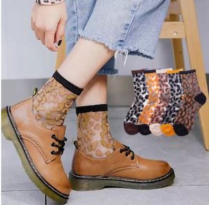 Footwear: Sisters Matter Leopard Silk Lace Socks