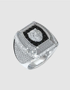 Guess Signet Ring Lion Pave Silver