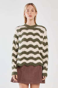 Womans Jersey Hoodie: Sass Nikkita Wavy Stripe Knit