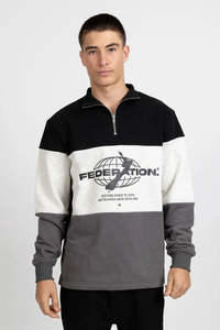 Mens Jersey Hoodie: Federation Tres Zip Global Sweater