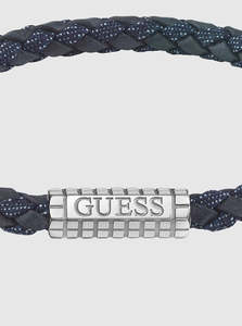 Guess Jewellery: Guess Silver Logo Leather Bracelet