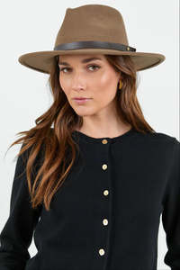 Footwear: Among The Brave Tanner Dark Taupe Mid Brim Panama Wool Hat