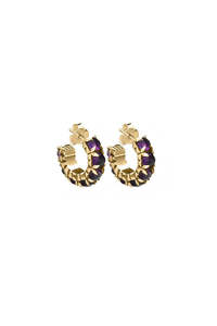 Active Wear: Stolen Girlfriends Club 18ct Yellow Gold Plated Halo Cluster Earrings with Dark Amethyst