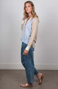 New London Jeans Kings Contrast V Neck Cardigan in Dream