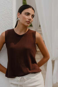 Womens Tops 1: Among The Brave Salute Chocolate Relaxed Sleeveless Knit Tank Top