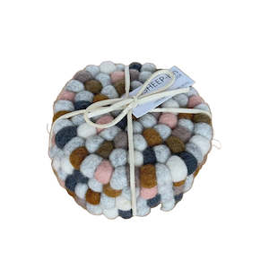 Home Living: Felt Ball Coasters (Set 4) - Earthy Multi
