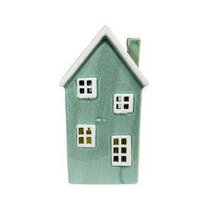 Christmas Decorations: Porcelain Tealight House - Duck Egg | 21cm
