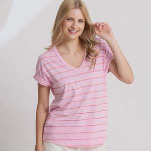 S+ G Soho Cuff V Tee - Candy with Red Stripe