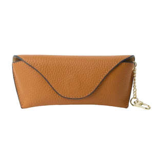 Purses Wallets Keyrings: S+G Leather Sunglass Case with Keychain - Tan