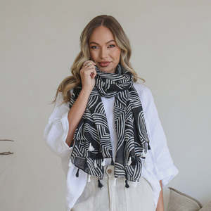 Scarf - Black + White with Tassel Detail