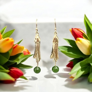 9ct Yellow Gold Kowhai & Pounamu Earrings