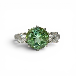 Products: Green Tourmaline and Diamond Three Stone Ring