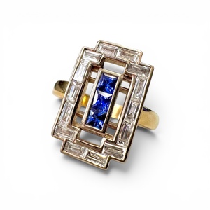 Products: Blue Sapphire and Diamond Art Deco Ring