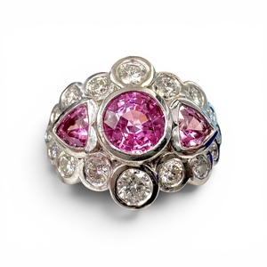 18ct & Platinum Pink Sapphire and Diamond Cluster Ring