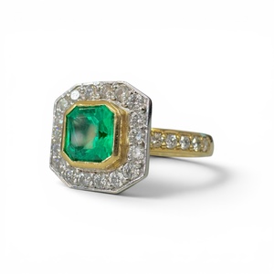 Emerald and Diamond Cluster Ring