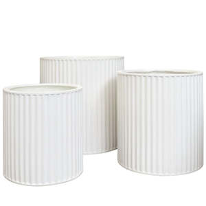 Outdoor Planters 1: Piako Ribbed Cylinder Outdoor Planter - White (3 Sizes)