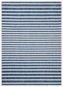 Floor Rugs: Stripes Outdoor Rug - Ivory & Denim