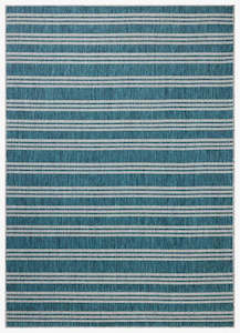 Floor Rugs: Stripes Outdoor Rug - Teal & Fog