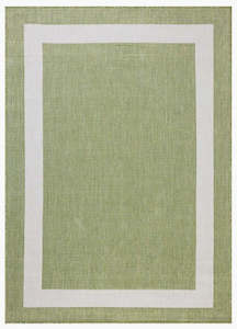 Floor Rugs: Border Outdoor Rug - Ivory & Green