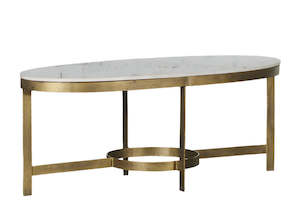 Coffee Tables 1: Kazumi Oval Coffee Table - Gold with White Marble Top