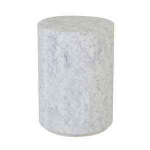 Elle Block Round Side Table Tall - White Marble