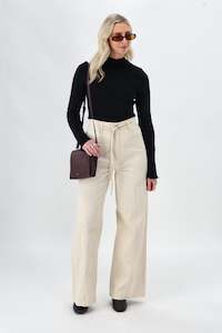 Minkpink Jane Drill Straight Leg Pant Ivory