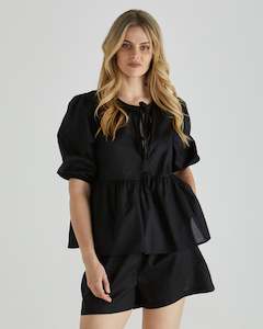Sass Sylvie Peplum Tie Top Black