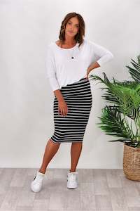 Victorias Favourites: Betty Basics Alicia Midi Skirt Black/White Stripe