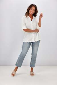 Miss Marlow Ric Rac Linen Shirt White