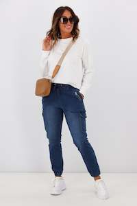 Wakee: Wakee Denim Billie Cargo Jean Blue