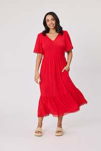 Gloss The Label Fortune Broderie Sleeve Dress Coral