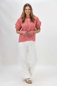 Gloss The Label Clea Frill Detail Puff Sleeve Top Print