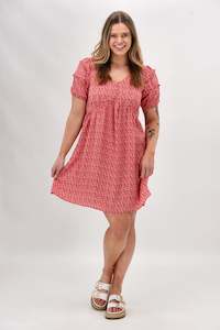 Gloss The Label Dale Frill Detail Puff Sleeve Dress Coral Print